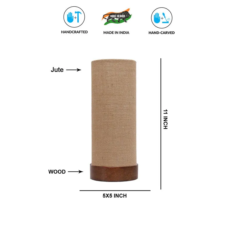 Jaala Tower Wooden Table Lamp With Jute Shade - Brown,Beige media 6