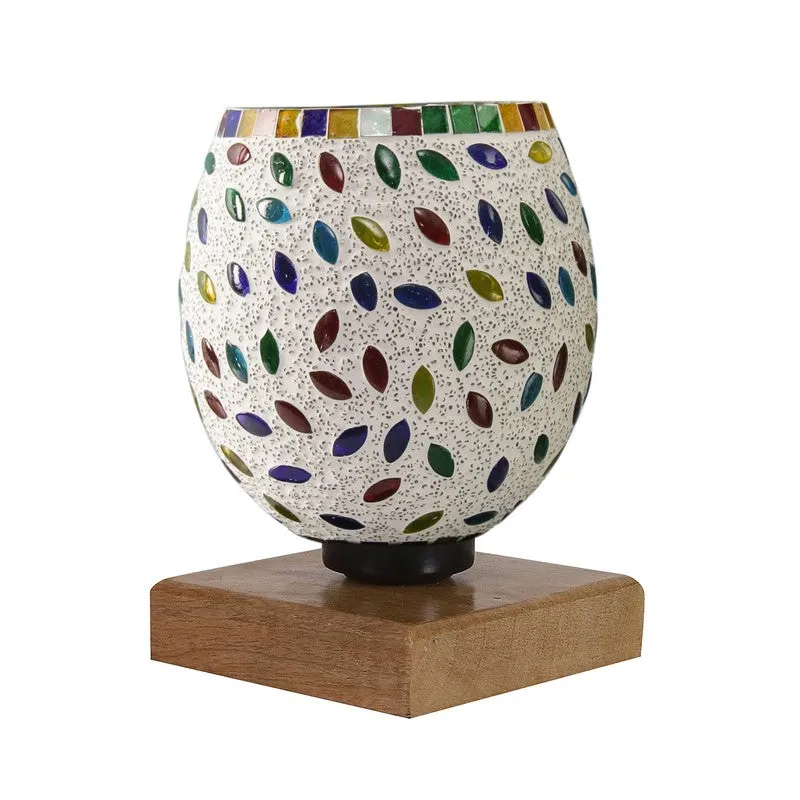Glaze Mosaic Glass Table Lamp With Wooden Base - Multicolor media 6