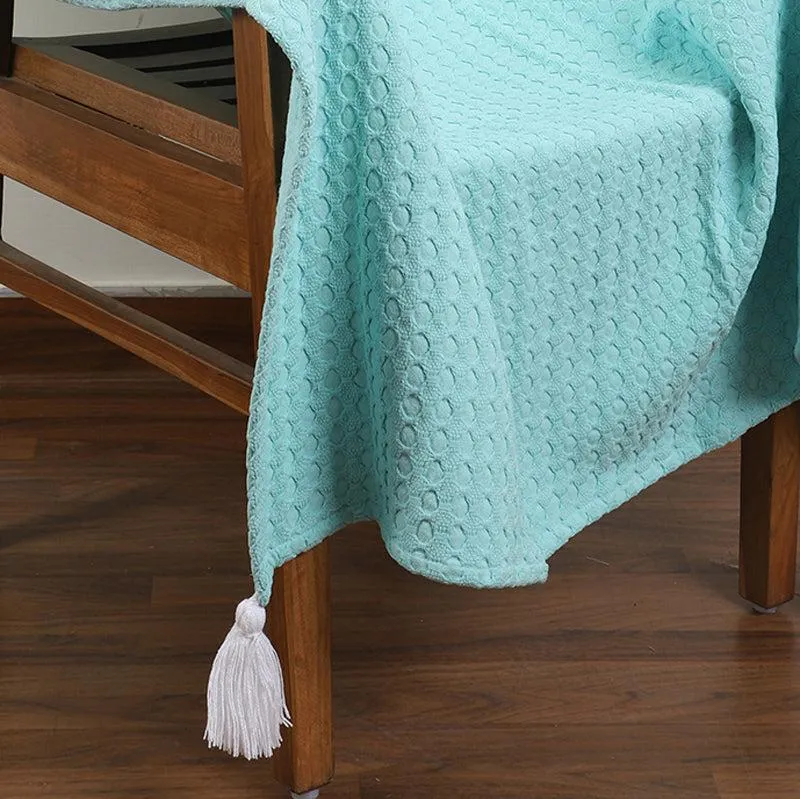 Tender Loom Knitted Cotton Throw - Turquoise media 3