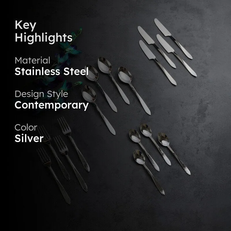 Novara Stainless Steel Cutlery Set (Silver) - Sixteen Piece Set media 2