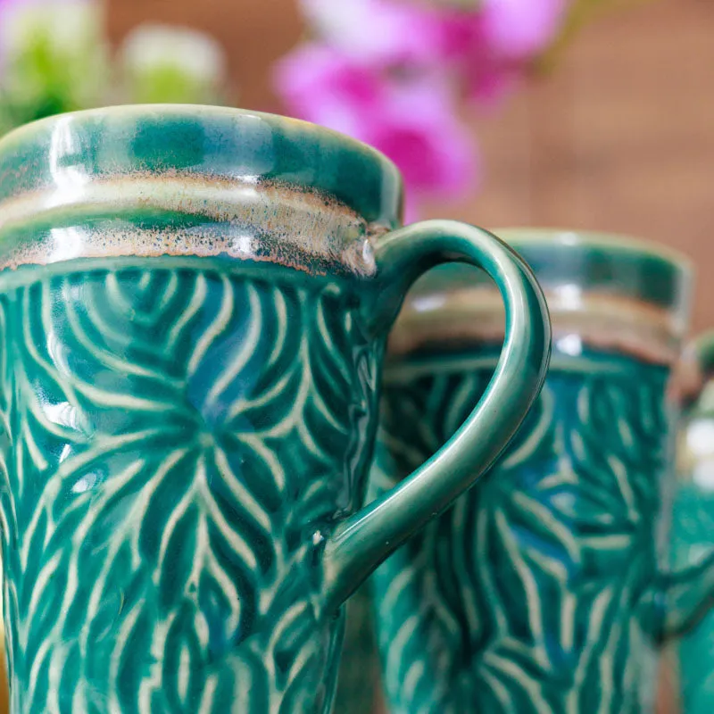 Ceramuse Ceramic Coffee Mug (300 mL Each/Teal Green) - Set of Four media 6