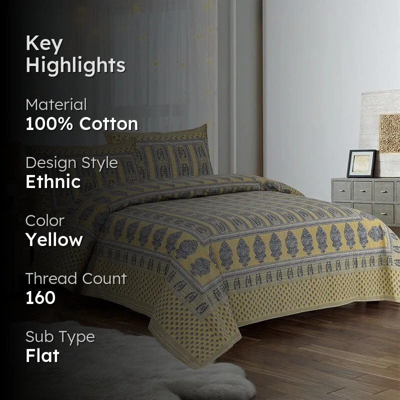 Kineesh Printed Cotton Bedsheet (Yellow) - 160 TC media 2