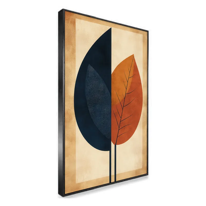 Midnight Autumn Leaf Floral Canvas Wall Painting With Frame - Black media 3