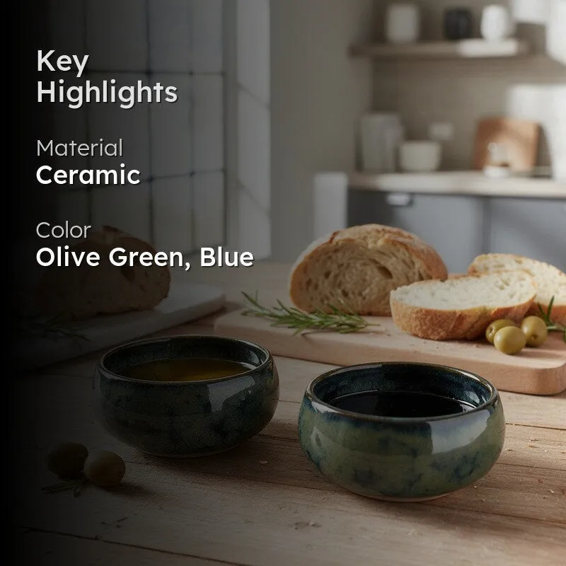 Mystique Handcrafted Ceramic Dip Bowls (Olive Green,150 mL) - Set Of Two media 2