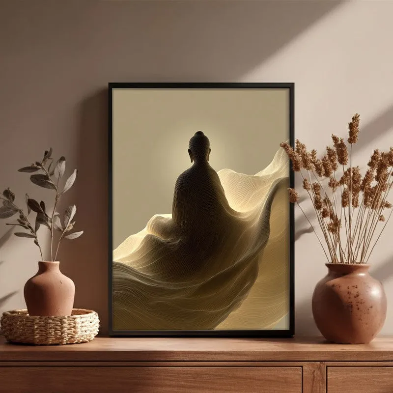 Silhouette on the Mist Buddha Archival Paper Wall Painting With Black Frame media 6
