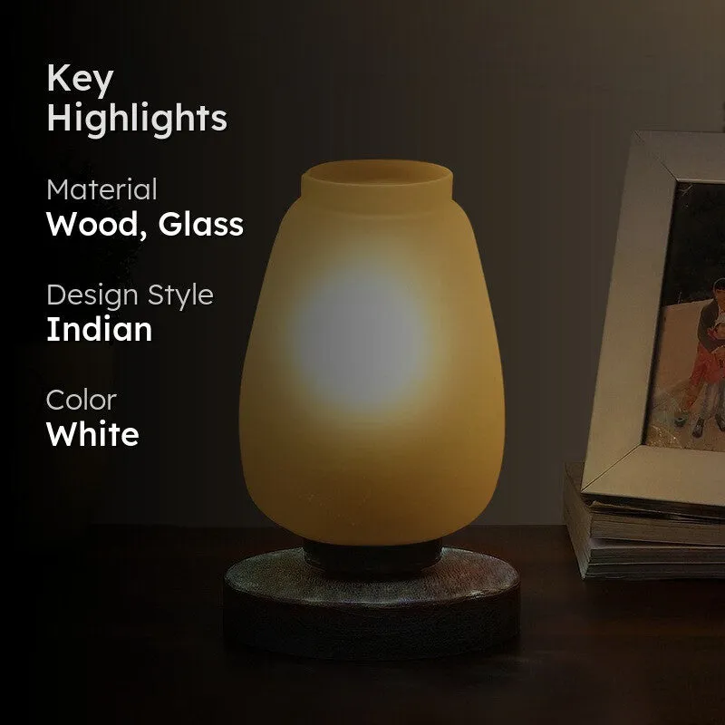 Astralune Glass Table Lamp With Wooden Base - White media 2