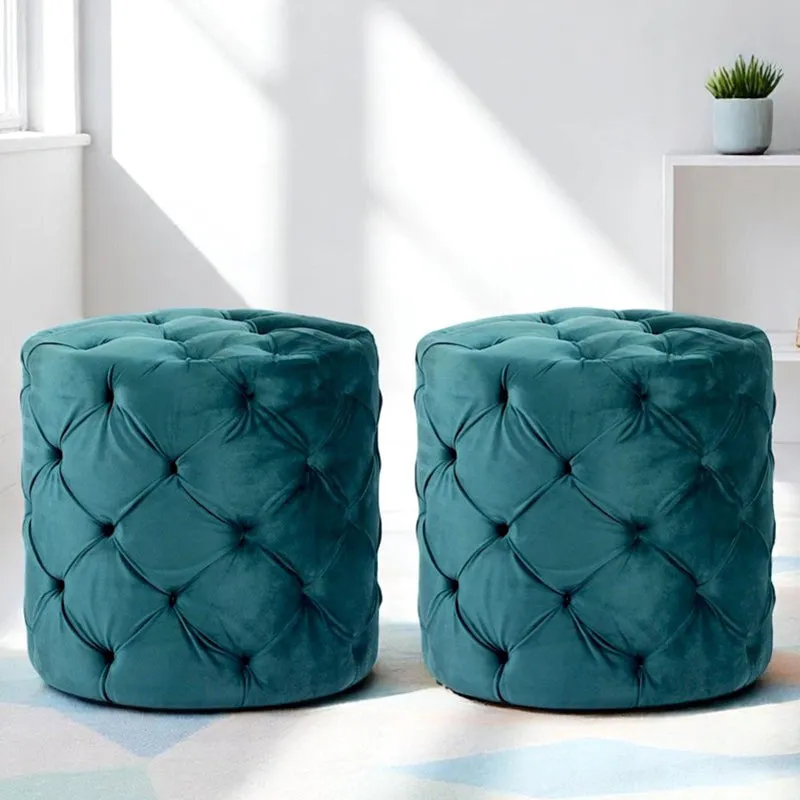 Hrixon Pine Wood Ottomans (Blue) - Set Of Two media 1