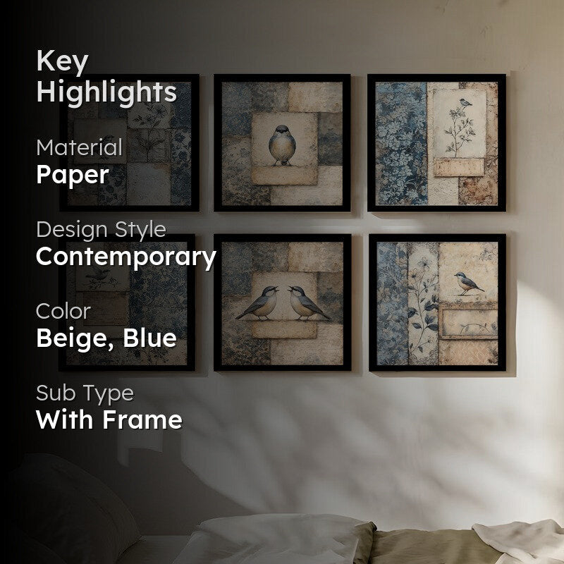 Weathered Nest Paper Wall Painting With Frame - Set Of Six media 2