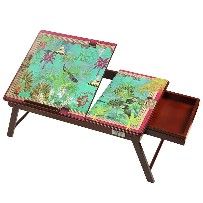 India Circus Peacock Multicolor Rectangle Teakwood Laptop Stand media 4