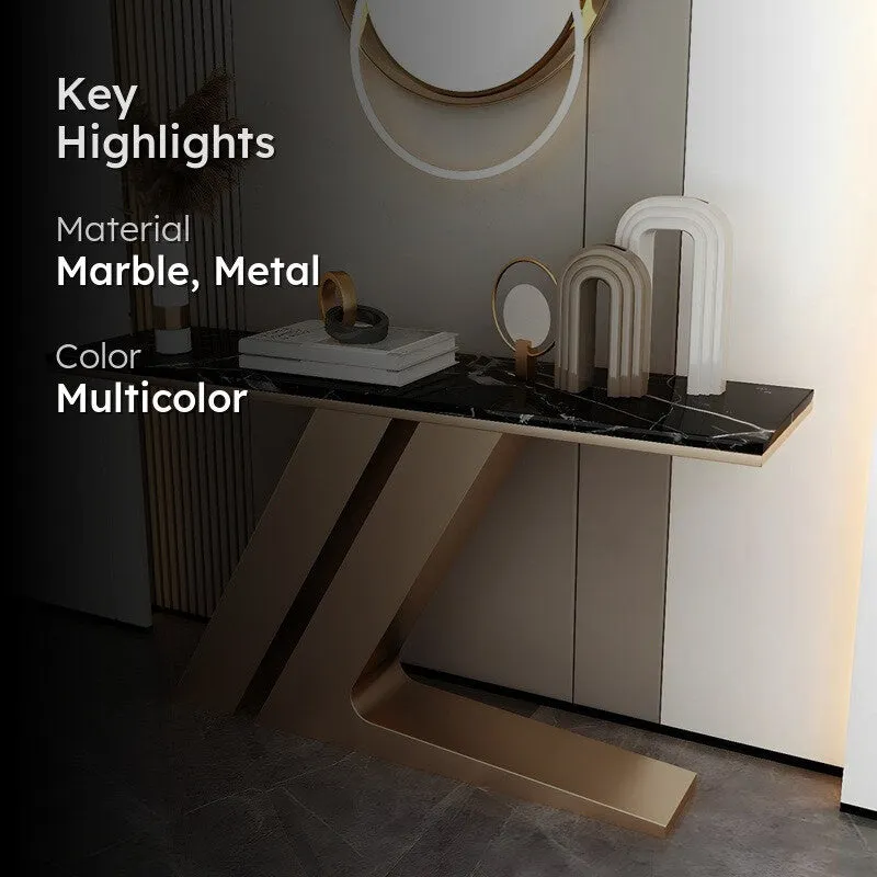 Narrow Foyer Metal Console Table with Marble Top - Medium media 2