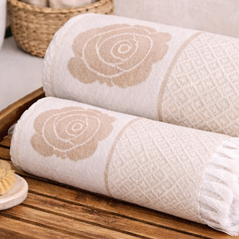 Rosette Cotton Bath Towel (Beige) - Set Of Two media 8