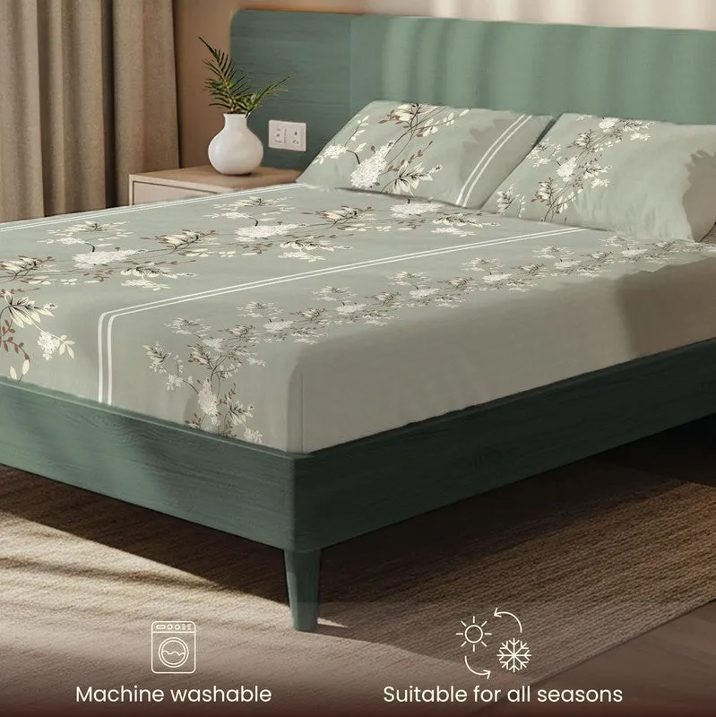 Smoky Bloom Floral Cotton Bedsheets (Grey & White) - 200 TC media 6
