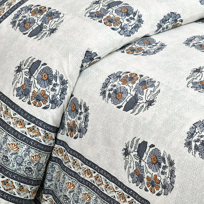 Thantra Ethnic Cotton Bedsheet (White,Grey) - 180 TC media 3