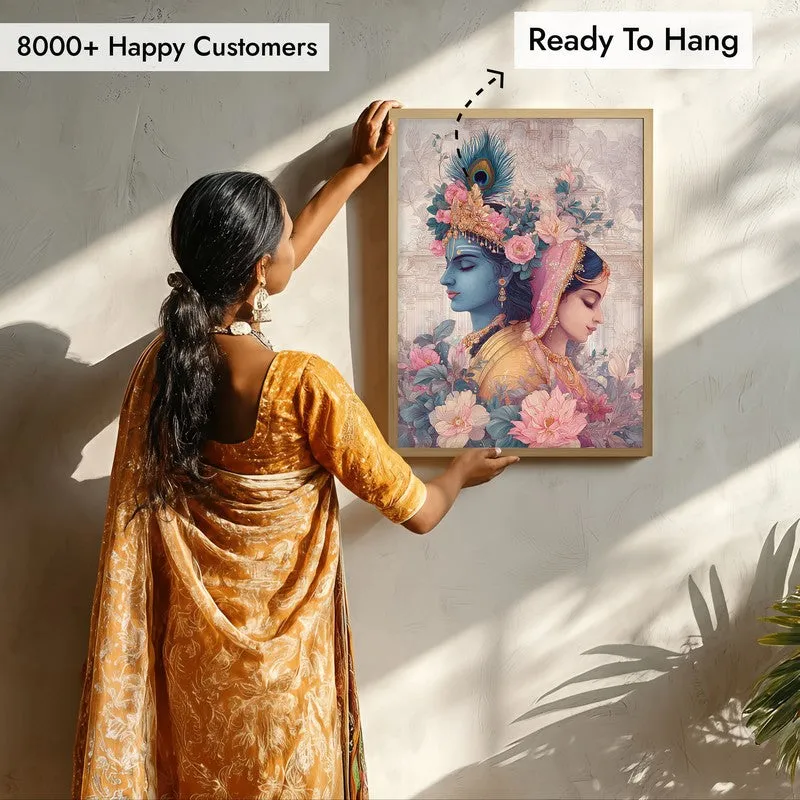 Sri Radha Krishna Enchanting Archival Paper Wall Art - Natural Brown Frame media 7