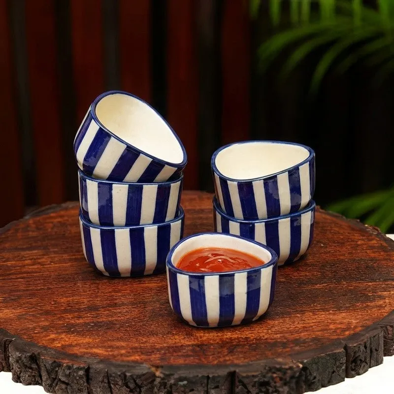 Annavya Ceramic Dip Bowls (Blue,White ,50 mL Each) - Set Of Six media 1