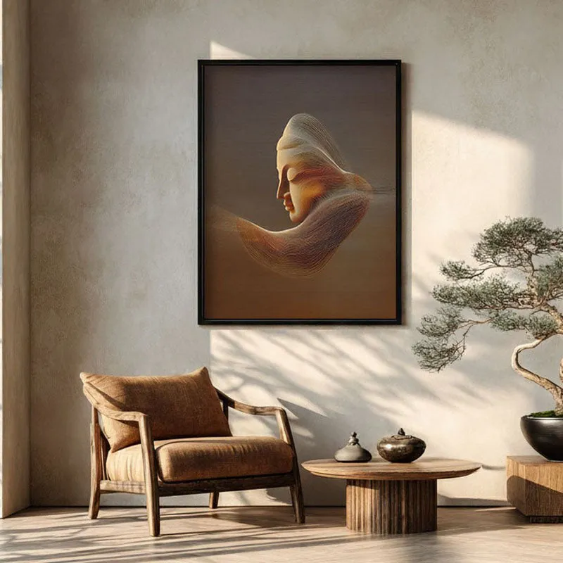 Serene Buddha Archival Paper Wall Painting With Black Frame media 1