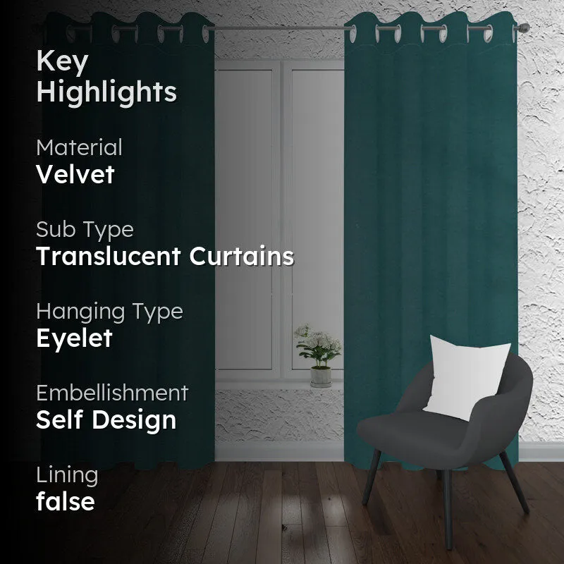 Cisco Solid Curtains (Green) - Set Of Two media 2