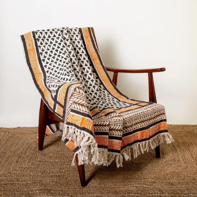 Salmon & Black Handblock Printed Throw media 1