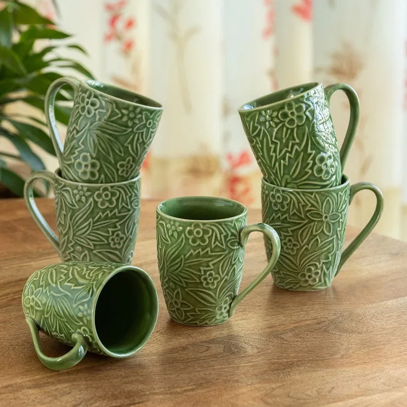 Green Ceramic Coffee Mug (290 mL Each) - Set Of Six media 1