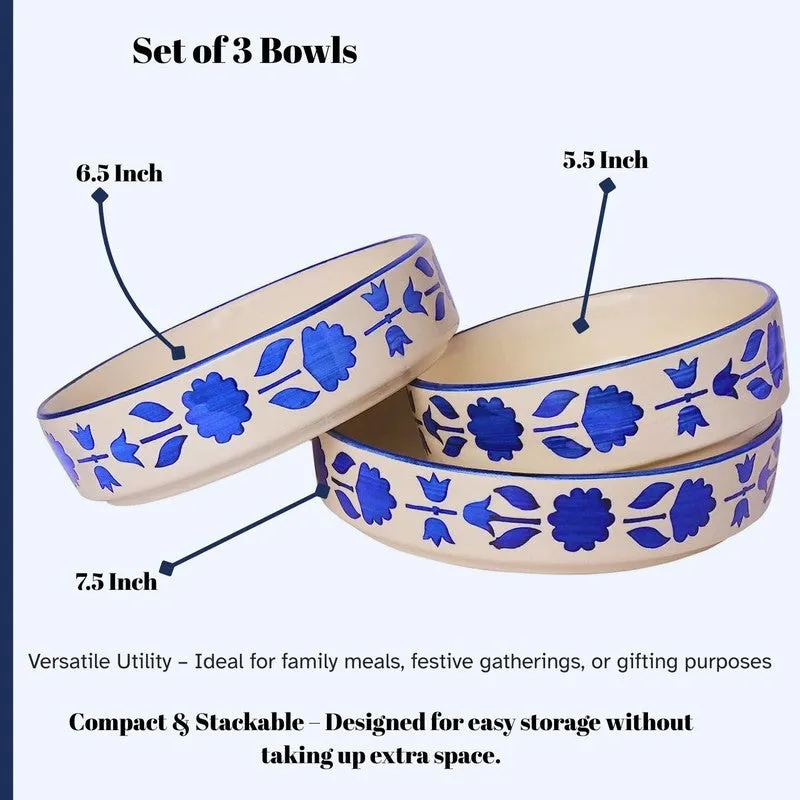 Desi Chic Ceramic Snack Bowls (Blue,White, 300 mL Each) - Set Of Three media 7