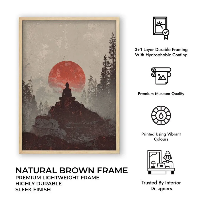 Crimson Sun III Over Silent Peaks Wall Painting With Brown Frame media 8