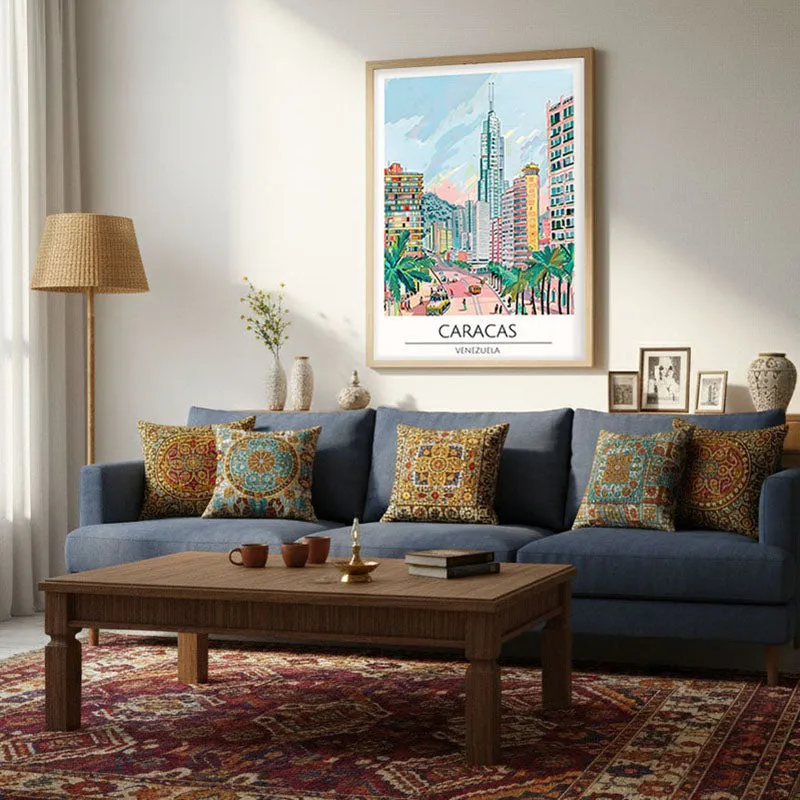 Vintage Caracas Framed Canvas Archival Canvas Wall Painting - Natural Brown Frame media 4