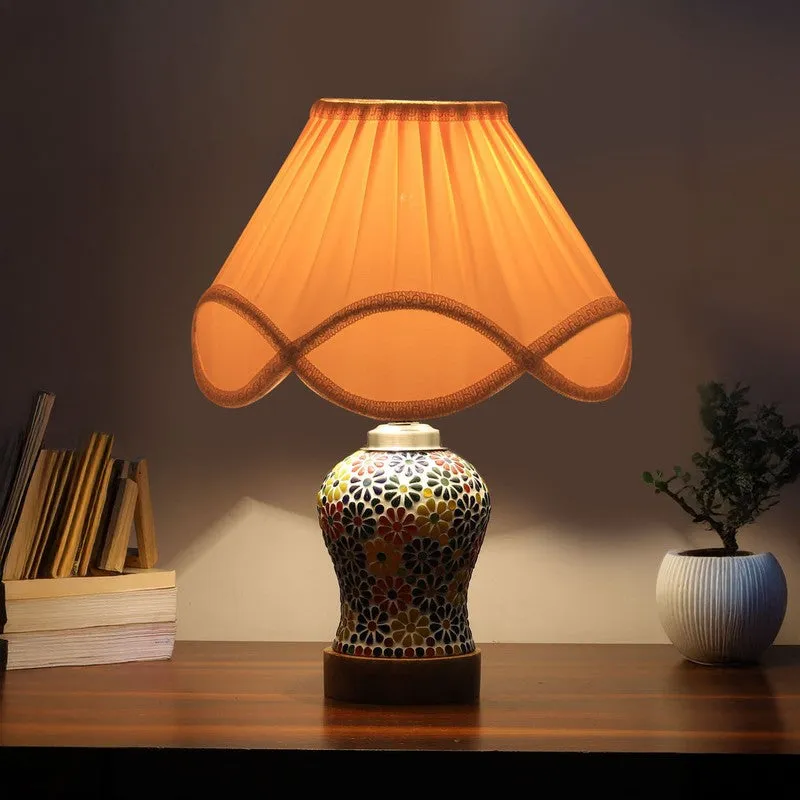 Glowara Pleated Wooden Table Lamp - Multicolor media 1