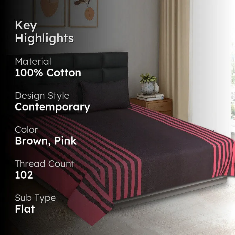 Line Comfort Cotton Bedsheet (Pink) - 102 TC media 2