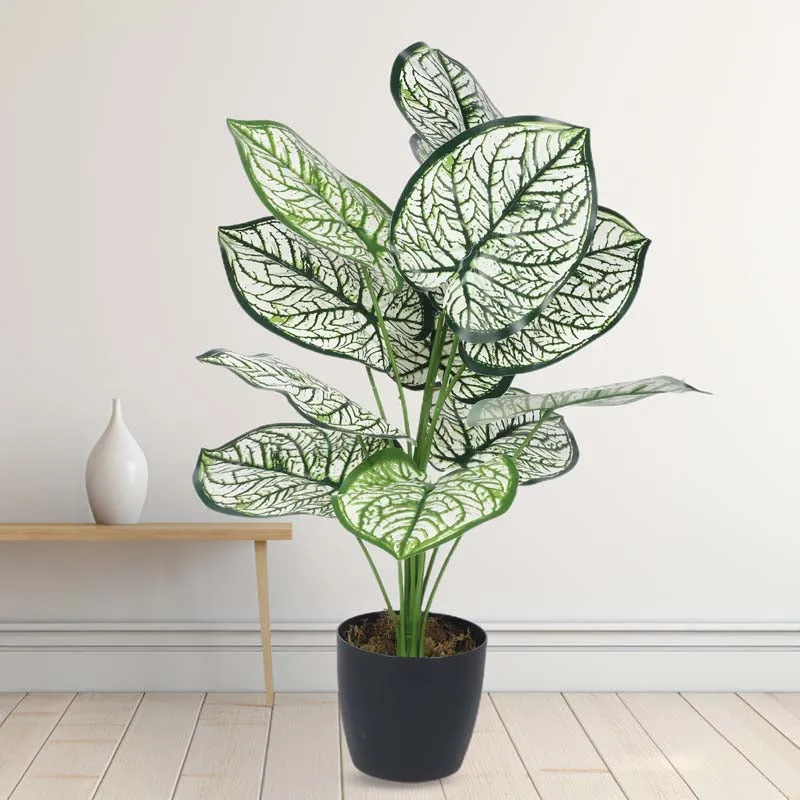 Faux Lush White Dubia Monstera Plant With Black Plastic Pot - 1.8 Feet media 2
