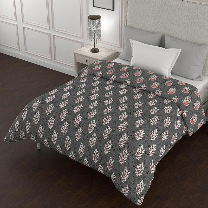 Juhi Reversible Floral Cotton Comforter (Grey & Red) - 150 GSM media 5