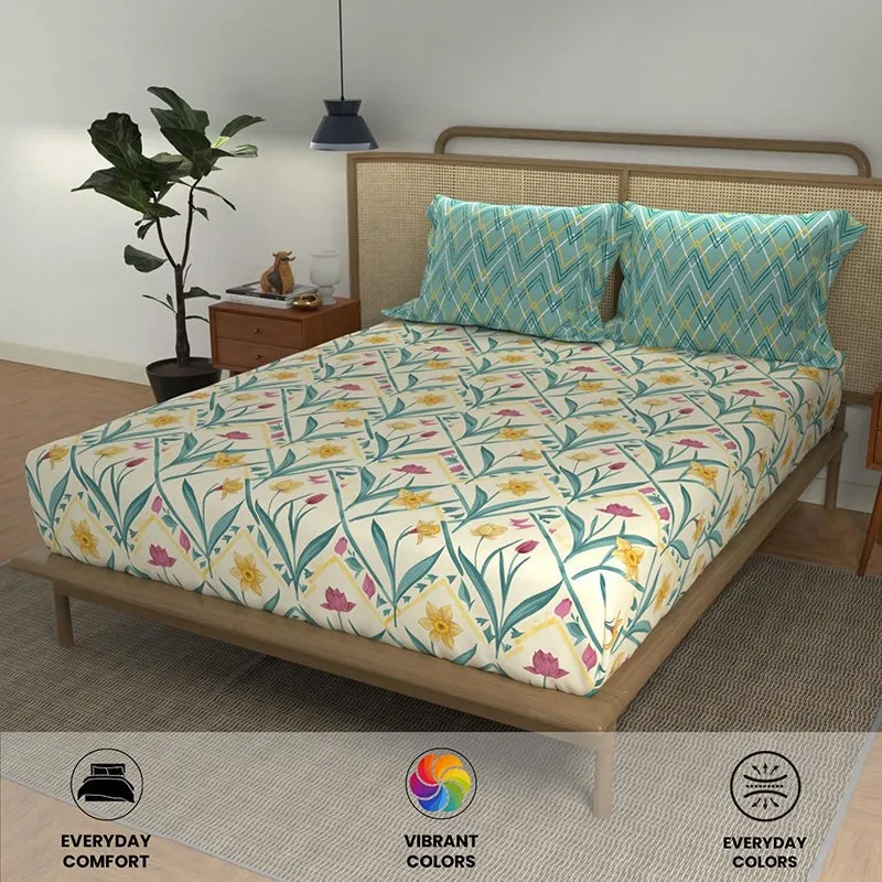 Urban Space Meadowra Cotton Bedsheet (Turquoise) - 144 TC media 5