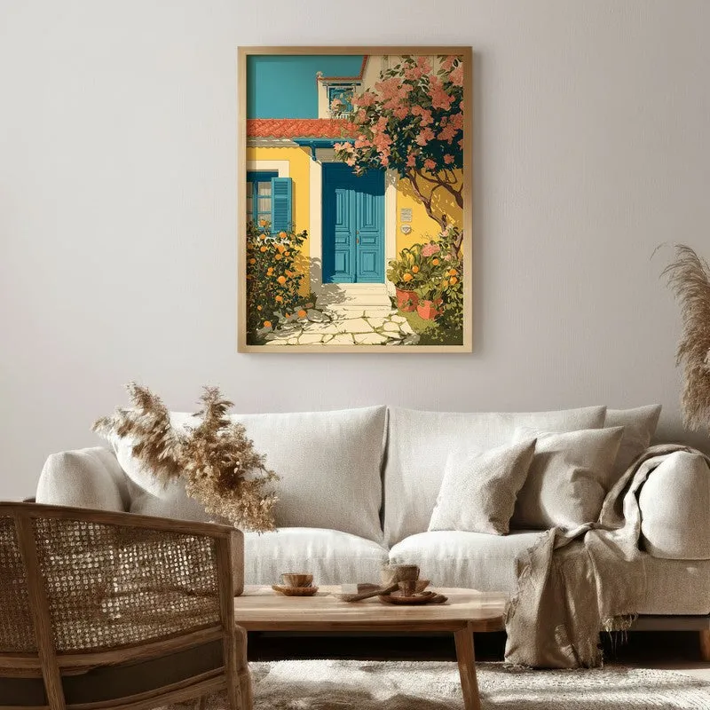 Floravue Sunlit Blue Door Canvas Wall Painting With Brown Frame media 6