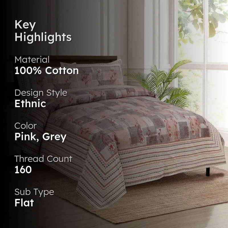 Bloomsie Checkers Cotton Bedsheet (Pink) - 160 TC media 2