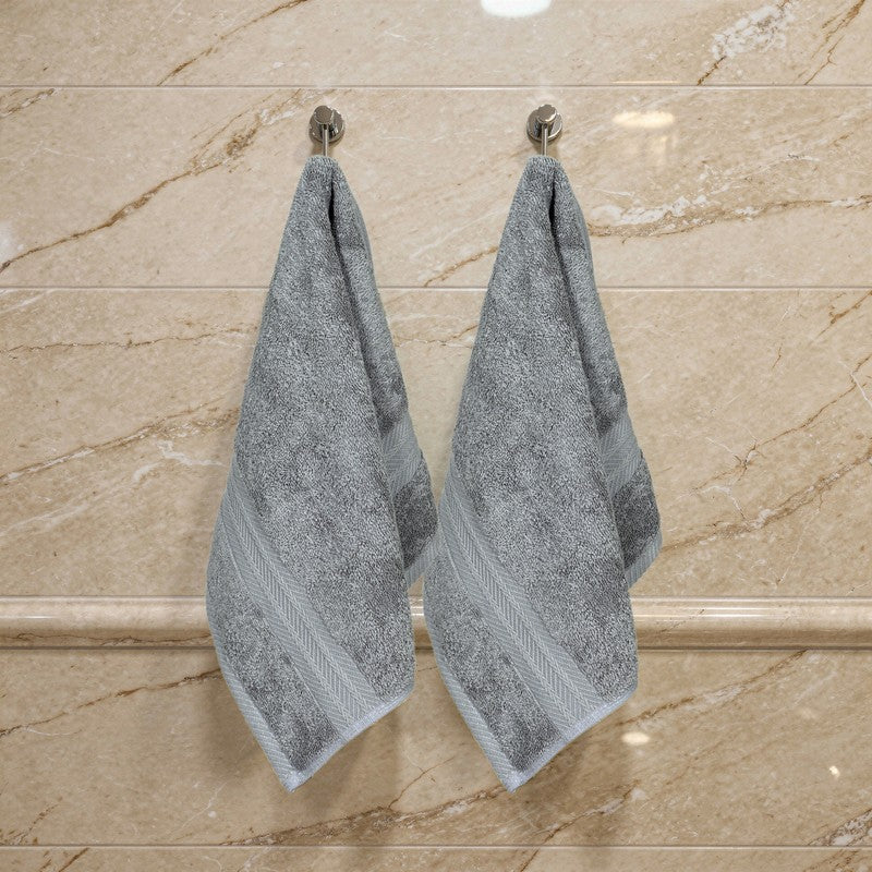 PlushAura Cotton Hand Towel (Grey) - Set Of Two media 3