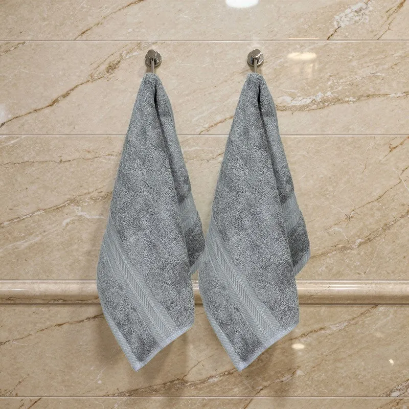 PlushAura Cotton Hand Towel (Grey) - Set Of Two media 3