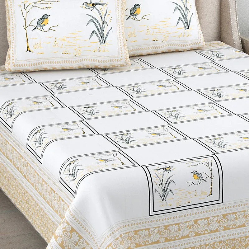 Feather Dreams Cotton Bedsheet (Yellow) - 144 TC media 3
