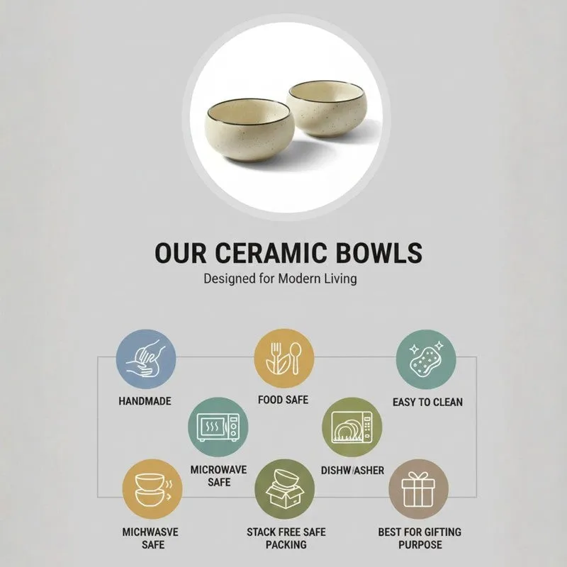 Culine Ceramic Snack Bowls (White, 150 mL Each) - Set Of Two media 6
