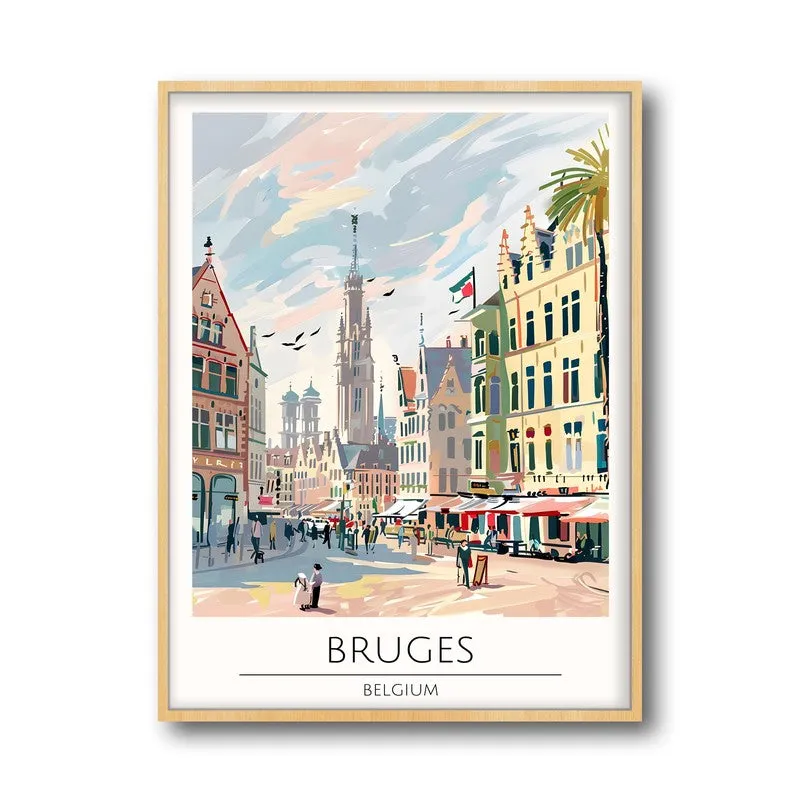Vintage Bruges Framed Canvas Archival Canvas Wall Painting - Natural Brown Frame media 5