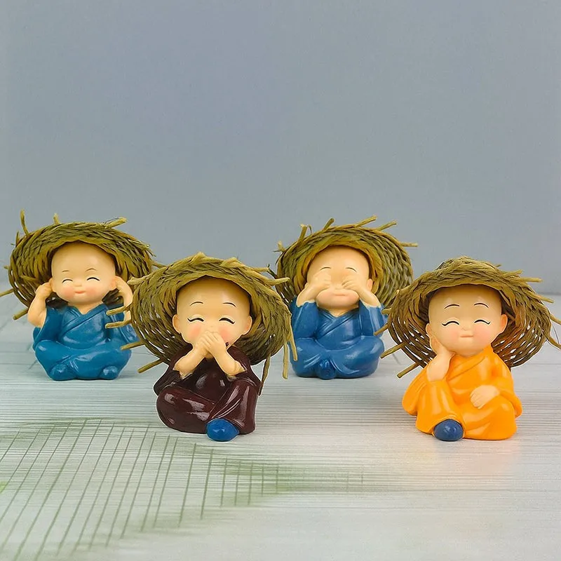 Baby Monk with hat Showpiece - Set Of Four media 3