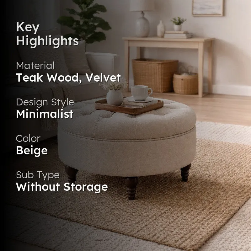 SereneSeat Teak Wood Ottomans & Pouffe - Beige media 2