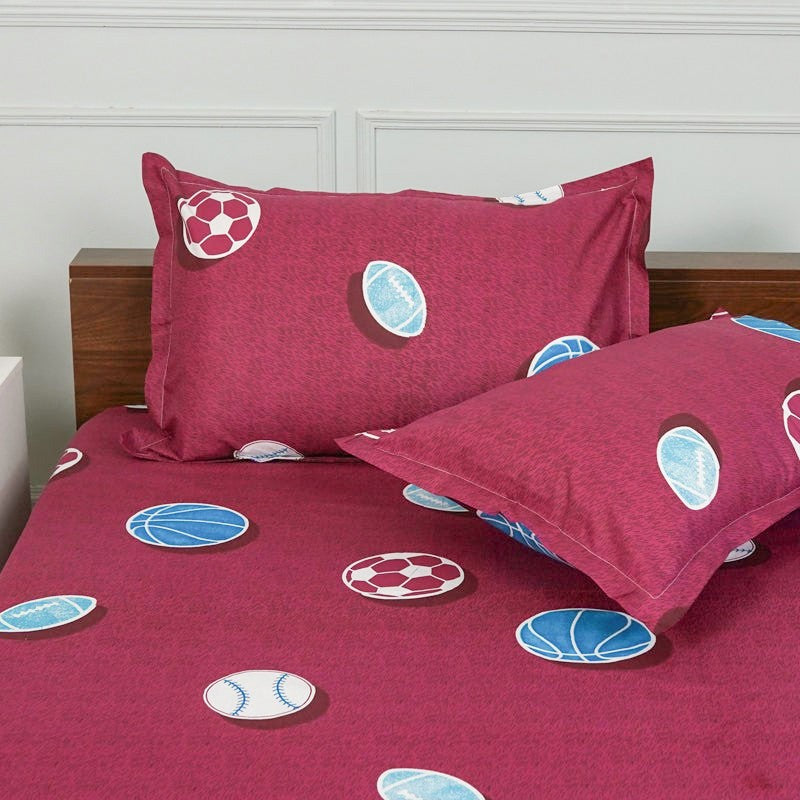Baseball Dreams Kids Neon Print Cotton Bedsheet (Maroon) - 144 TC media 4
