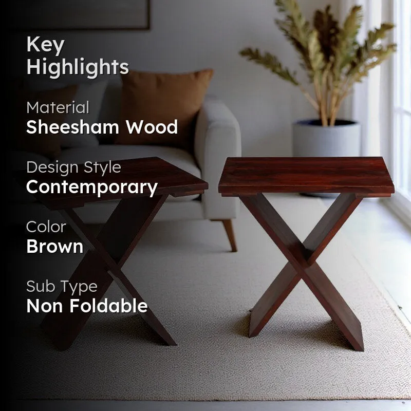 Dverox Sheesham Wooden Side & Bedside Table (Brown) - Set Of Two media 2