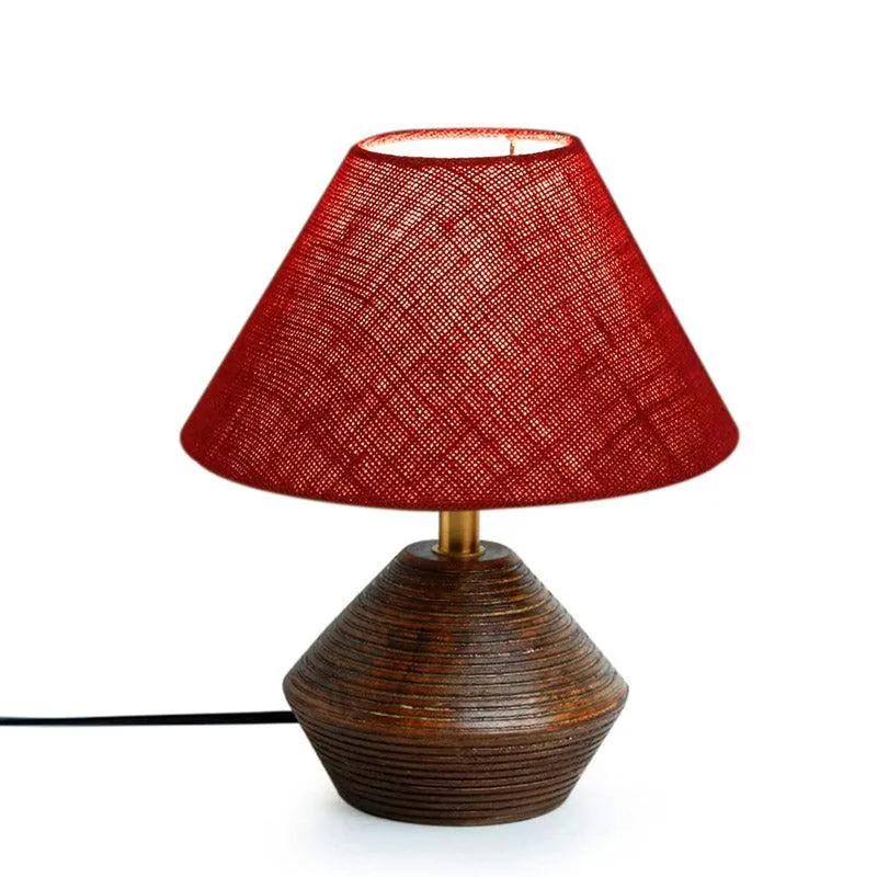 Yami Cone Wooden Table Lamp With Jute Shade - Brown,Maroon media 4