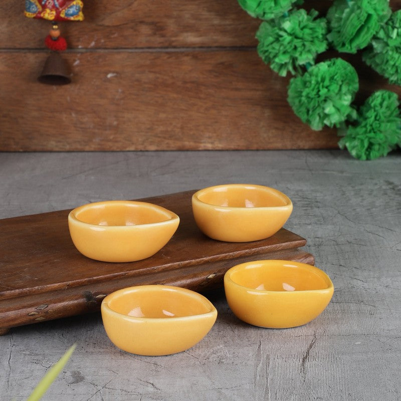 Earthen Festive Diya Set (Yellow) - Set Of Four