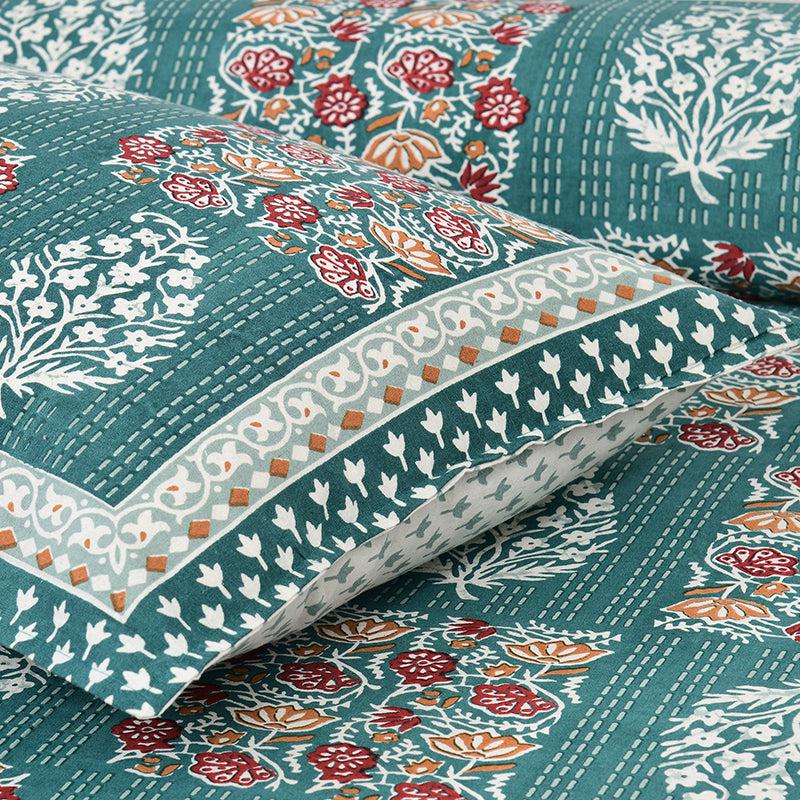 Gulzar Heritage Floral Cotton Bedsheet (Green & White) - 160 TC media 4