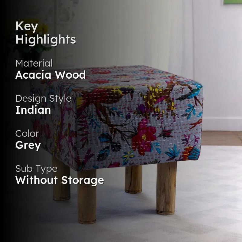 Qrixon Acacia Wooden Ottomans - Grey media 2