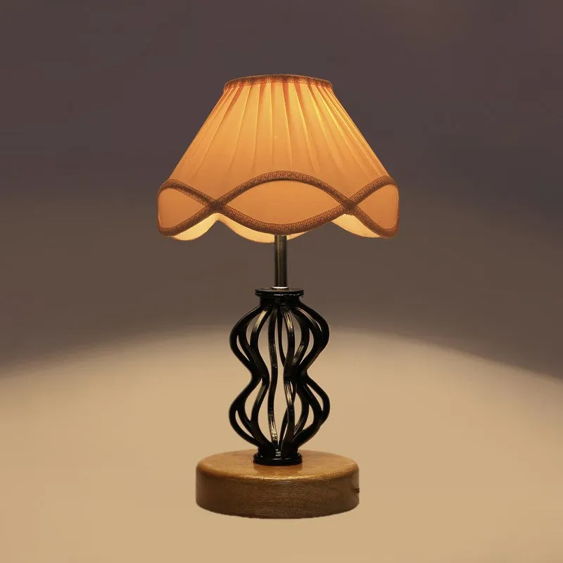 Huetrail Cotton Table Lamp With Wooden Base - Ivory media 6