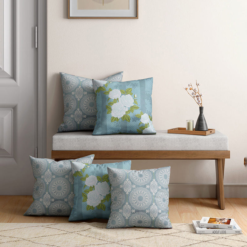 India Circus Rustic Orbits Printed Velvet Cushion Cover - Set Of Five