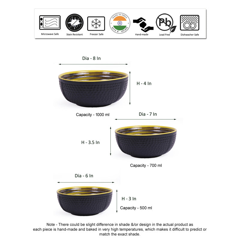 Kashi Serving Bowl (Black/1.5L/1L/600 mL) - Set Of Three media 7