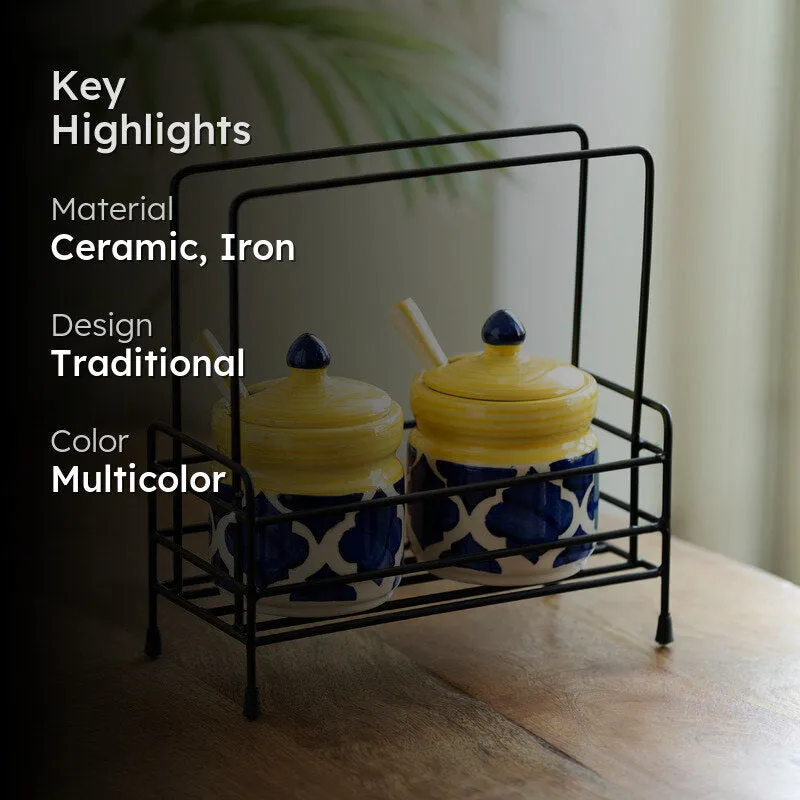 Moroccan Dream Handpainted Storage Jar With Stand (280 Ml) - Five Piece Set media 2